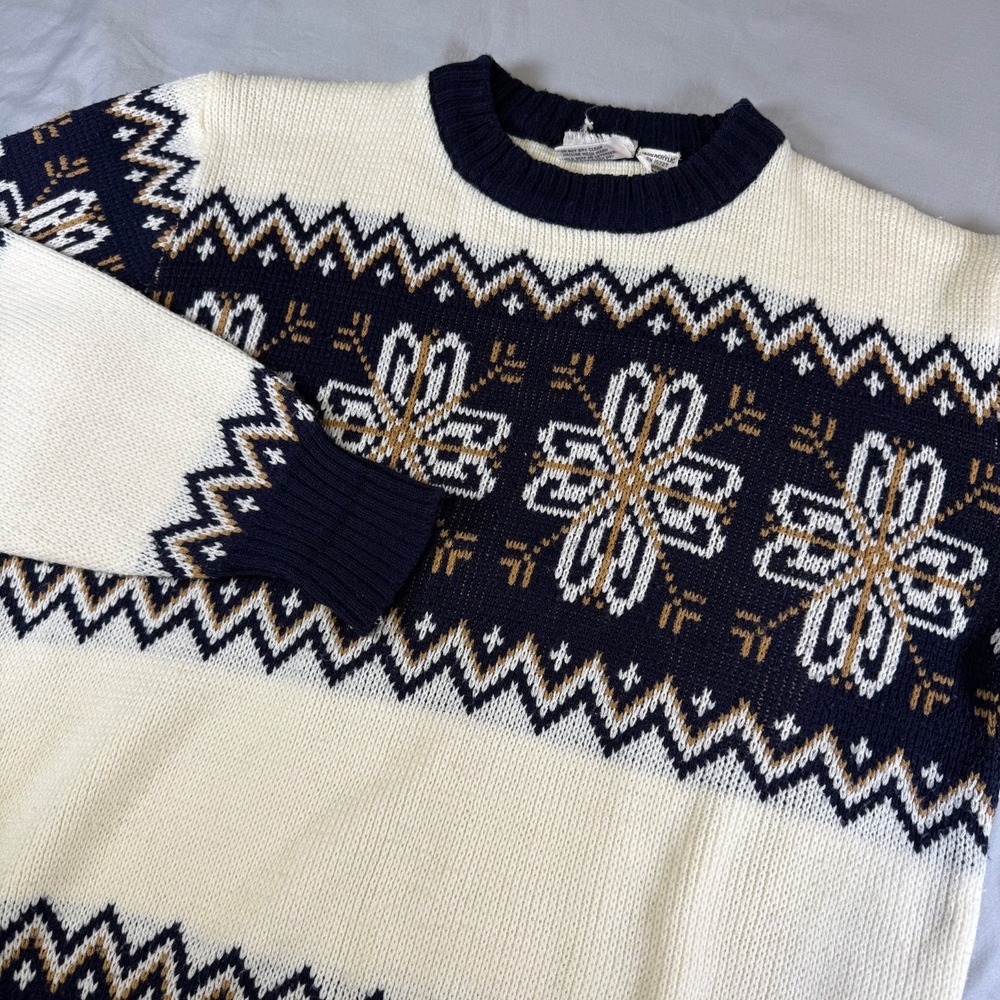 Vintage Landmark Knit Sweater Fair Isle Snowflake Men's Size Medium